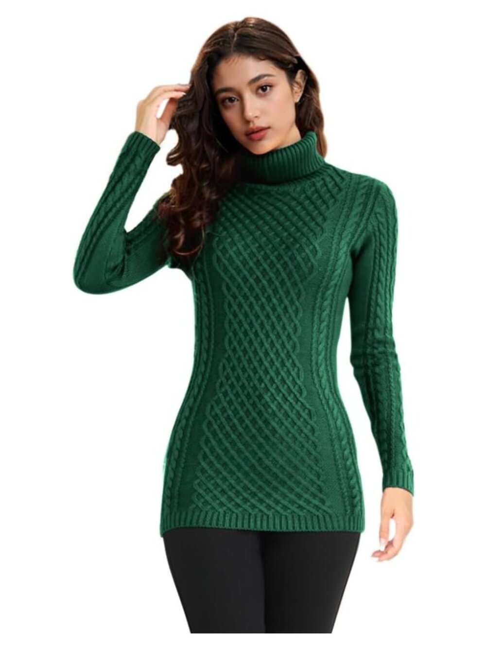 Women's Long Sleeve Turtleneck Cable Knit Fisherman Sweater